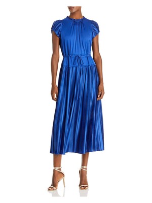 

REBECCA TAYLOR Женское синее платье с завязками на подкладке и короткими рукавами, длиной до колена, Синий