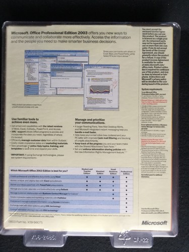 Microsoft Office 2003 Professional Licensed For 2 PCs Full Retail MS Pro=SEALED=