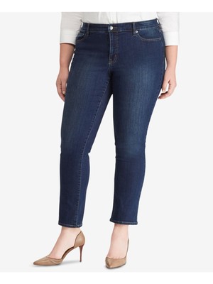 

RALPH LAUREN Женские темно-синие джинсы прямого кроя для похудения с пышными формами плюс, Navy, 202734473002