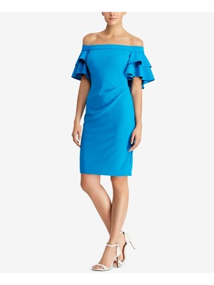 

RALPH LAUREN Женское синее многоуровневое вечернее платье-футляр с короткими рукавами и накладкой, Синий