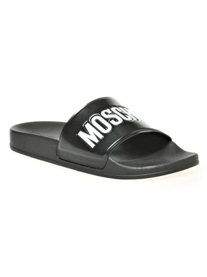 Мужские босоножки MOSCHINO с логотипом в черную полоску, Vamp Pool25, босоножки-горки с круглым носком, 37