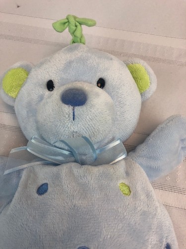 Carters Just One Year Blue Green Plush Puppy Dog Spots Musical Crib Pull Toy