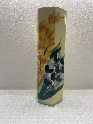 1999 Gail Pittman/ Vintage/ 8   Unique Hexagon Vase/ Garden View Pattern/Mint 