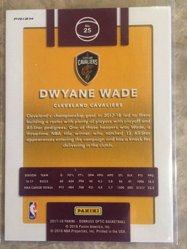 2017-18 Donruss Optic Dwyane Wade Purple Prizm #25 Heat Cavs