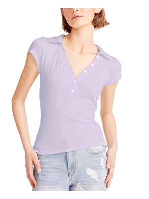 Женская фиолетовая футболка с воротником и короткими рукавами на пуговицах MADDEN GIRL XXL