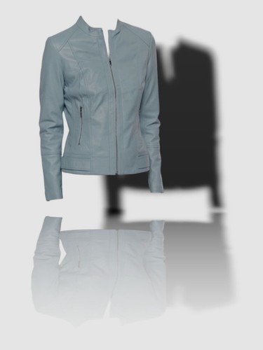 ジャケット・アウター FRONT ZIP LONG COAT $596 Neiman Marcus Women's Blue Leather Zip-Front Quilted