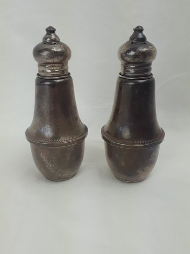 VINTAGE 1950s DUCHIN CRESTION STERLING SILVER WEIGHTED GLASS LINED SALT & PEPPER