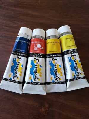 Lot of 4 Daler-Rowney System 3 Acrylic Colour slightly used