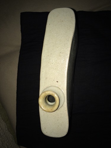 Vintage hand made pottery flask signed