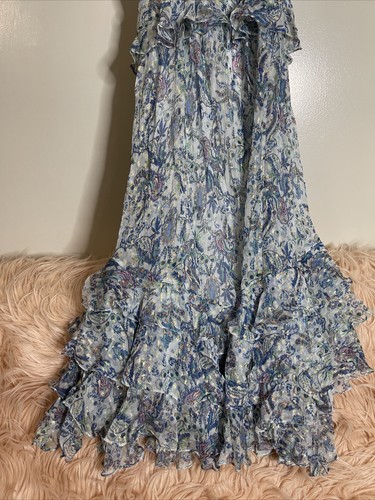 Pre-owned Free People Rococo Sand Emi Braw Strappy Long Metallic Peplum Dress L $532 In Blue