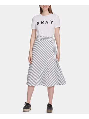 DKNY Женская белая полосатая юбка с запахом и поясом. Размер: XS.