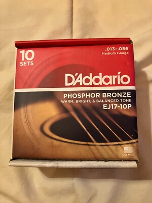 D'Addario EJ12 80/20 Bronze Medium 13-56 Acoustic Guitar String-10Pack!