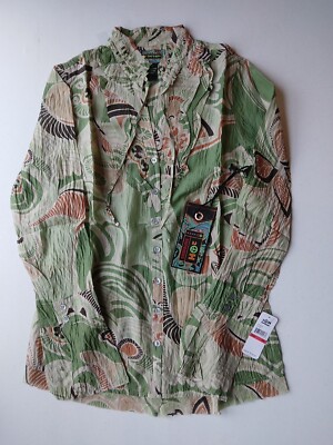 2OH Threads Two Old Hippies Silk-Cotton Button Up Retro Semi-Sheer Top Sz XS NWT