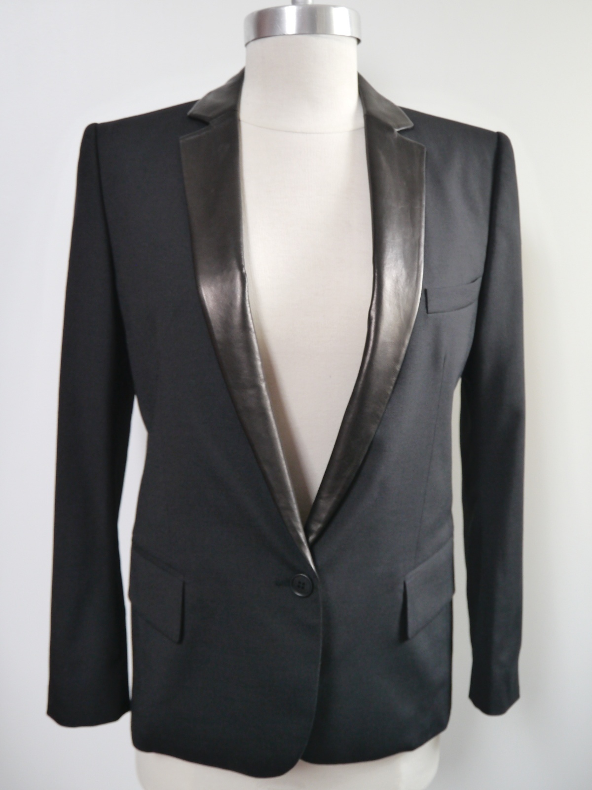 NEW BALMAIN $4,055 black tuxedo style jacket blazer leather