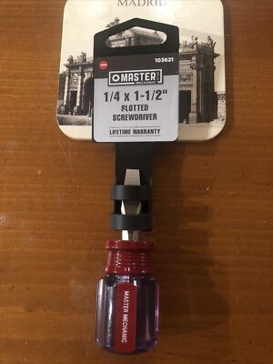 NEW 1/4'' x 1-1/2'' Master Mechanic Stubby Square Slotted Screwdriver 103621