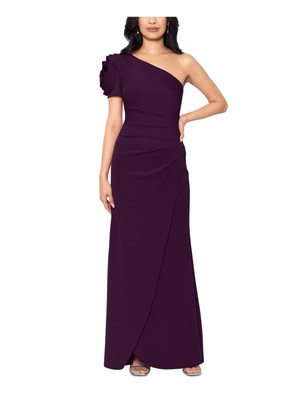 XSCAPE Womens Purple Sleeve Drape Skirt Full-Length Evening Gown Dress 8