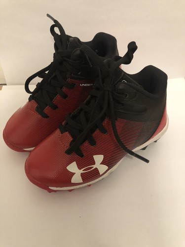 Toddler Boys Size 8 High Top Under Armour Cleats Red And Black Baseball