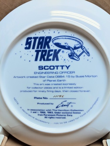 Scotty 1983 Star Trek Hamilton Plate ORIGINAL BOX & COA - NEW OLD STOCK No. 1114