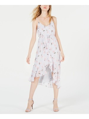 

19 COOPER Женское светло-голубое платье миди Hi-Lo с завязками и цветочным принтом на тонких бретельках с V-образным вырезом, Light blue