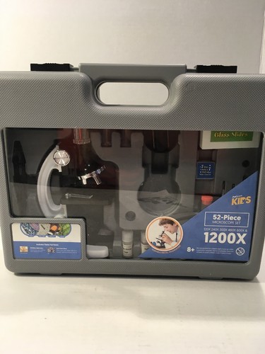 Microscope Science Kit for Kids Set Lab Biological w Metal Arm Case 52 Piece