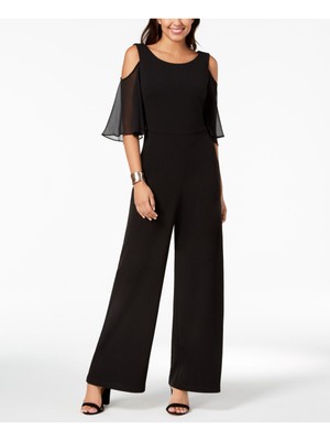 СВЯЗАННАЯ ОДЕЖДА Женский черный вечерний комбинезон с широкими штанинами и развевающимися рукавами 10