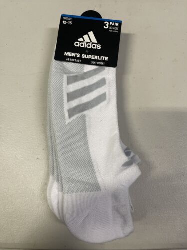 3 Pair Adidas Superlite No Show Socks, Men's Shoe Size 12-15, XL, White