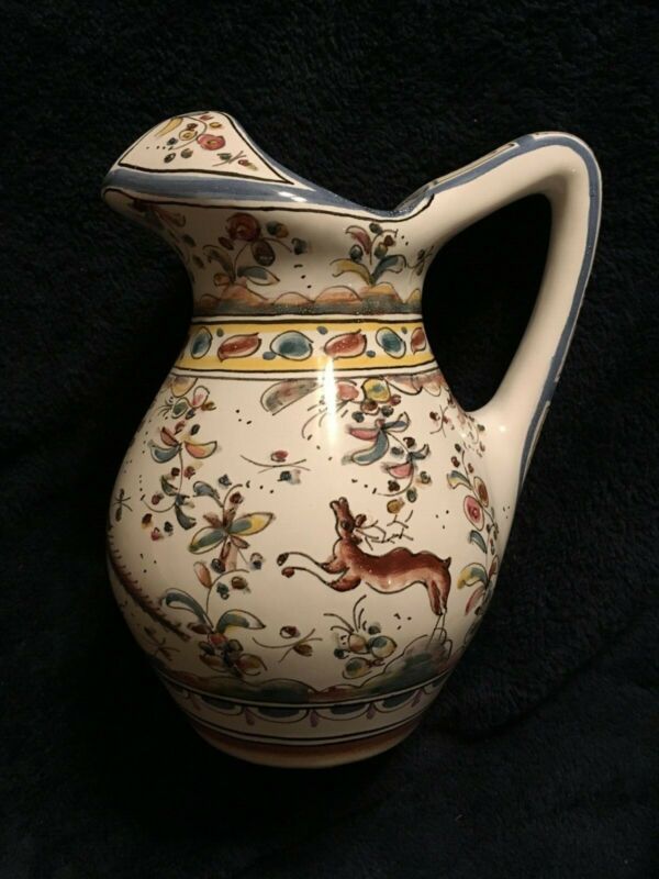 Berardos Pottery Handpainted In Portugal 7-1/2” Pitcher Signed For Display Only