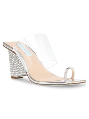 

BETSEY JOHNSON Женские босоножки на танкетке Polly Square Toe с кольцом на пальце без шнуровки на каблуке 6,5, Ясный, SB-POLLY