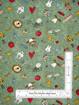 School Fabric Apple Animal Ruler Green Chalking Success Cotton SSI Cotton Yard