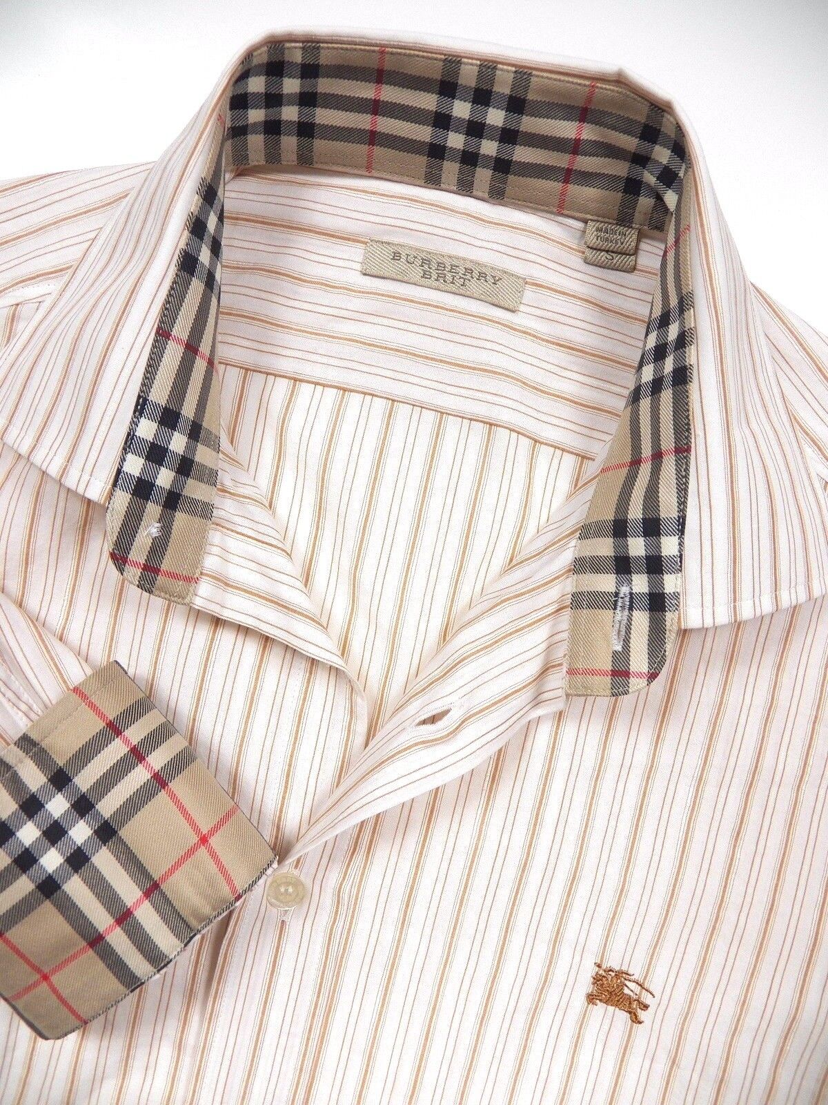 BURBERRY BRIT NWOT MENS SMALL SHIRT BROWN STRIPE BEIGE NOVA BURBERRY BRIT NWOT MENS SMALL SHIRT BROWN STRIPE BEIGE NOVA
