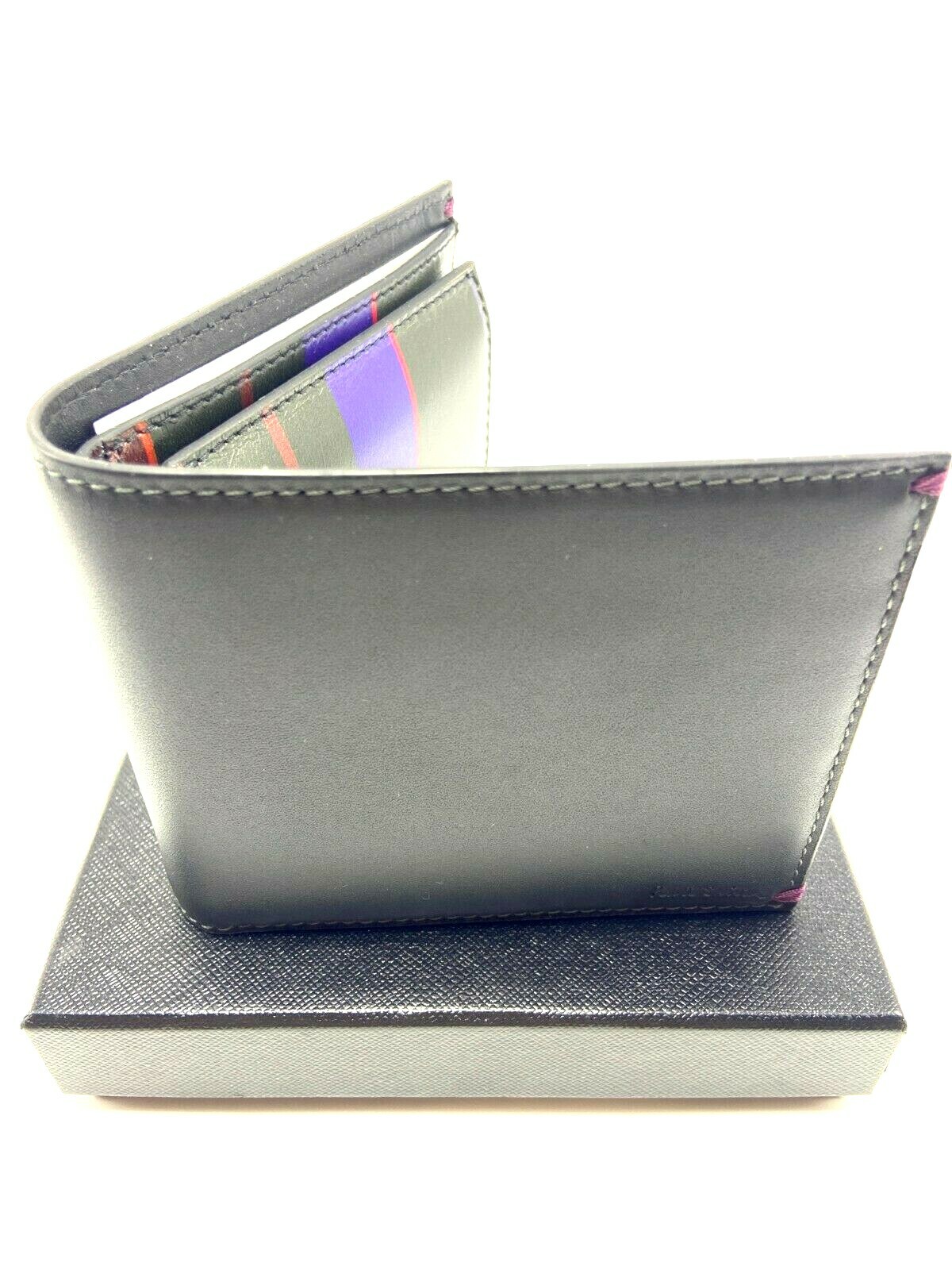 Pre-owned Paul Smith $400  Black Leather Mini Print Men's Billfold And Coin Wallet