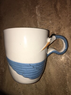 VINTAGE STORK (3-D) BIRD CERAMIC MUG 4 1/4  Tall Blue Wings 6  Wide