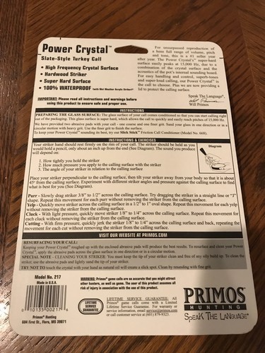 NEW Primos 217 Power Crystal Turkey Friction Call W/Hardwood Striker Conditioner
