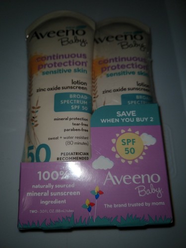 Aveeno Baby Continuous Protection  Sunscreen Sensitive Lotion SPF 50 2 pack