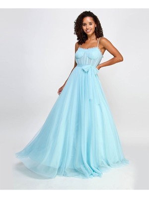 CITY STUDIO Womens Light Blue Bustier Bodice Tie S Formal Dress Juniors 5\6