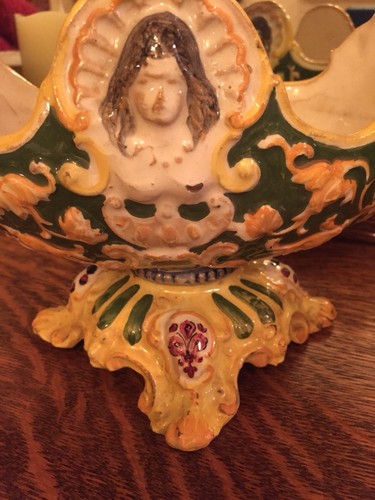 Antique Victorian Footed Bowl Depicts Womans Face On Sides