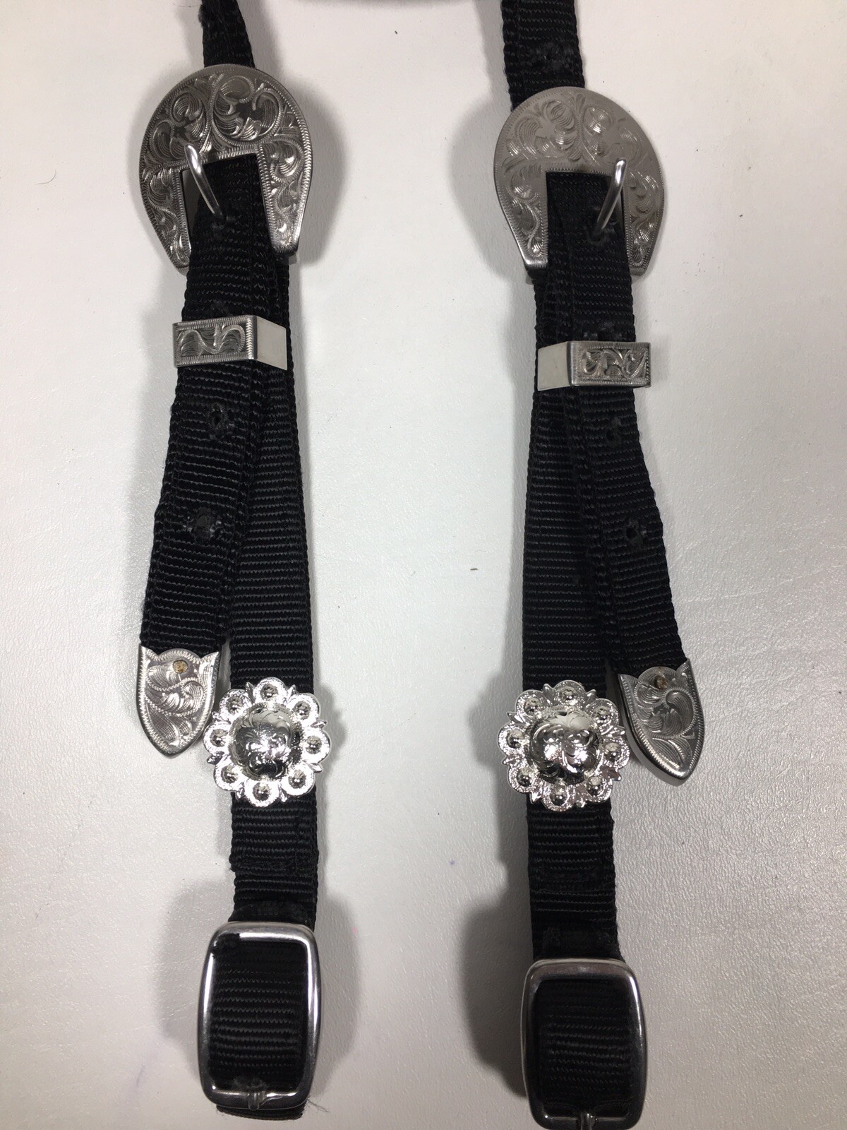 Black Nylon Western One Ear Headstall Silver Engraved Conchos