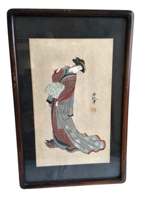 Vintage Japanese Ukiyo-e Woodblock Print Bijin-ga Framed Traditional Artwork
