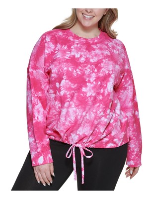 

DKNY SPORT Женский розовый махровый пуловер в рубчик с завязками на талии, плюс