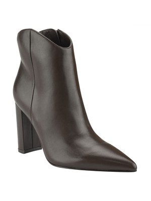 Женские коричневые кожаные ботильоны Lezari MARC FISHER с острым носком на блочном каблуке 7 М