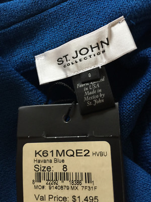 Pre-owned St John Knit 8 Suit Jacket & Skirt Button Front Havana Blue Santana Wool