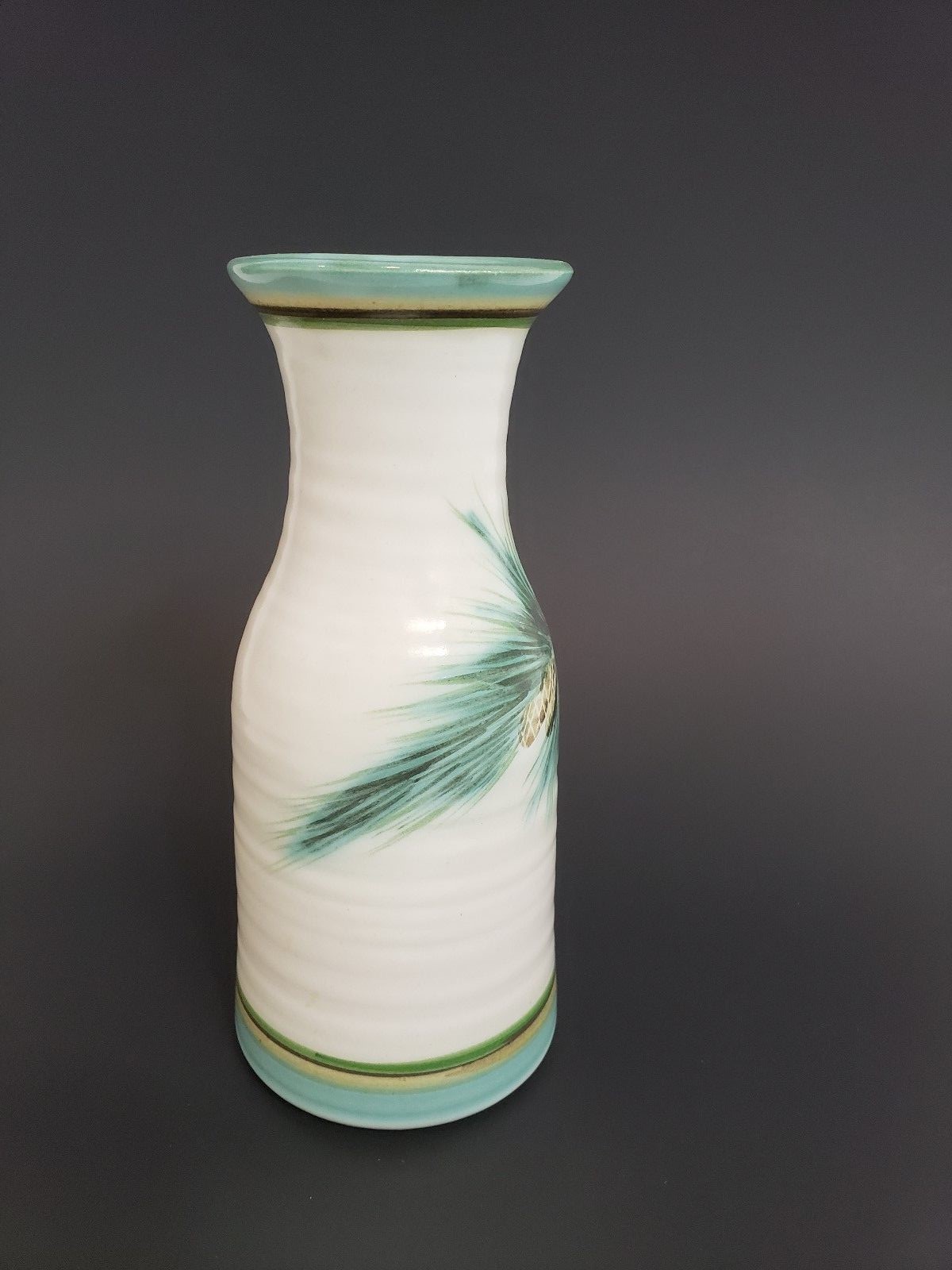 Signed Stoneware Tall Vase Turquoise Ceramic Studio Pottery 9