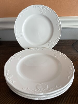 MIKASA HAMPTON BAYS SALAD PLATES SET OF 4 EMBOSSED SHELL PLATES