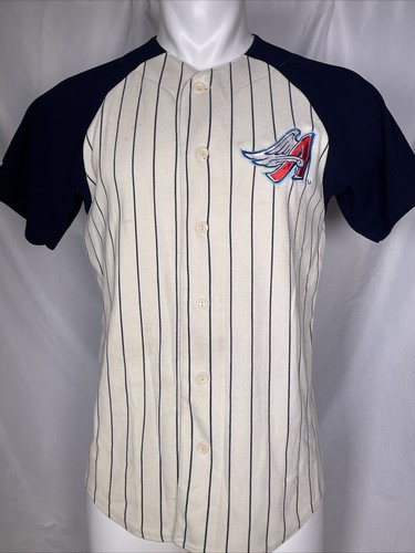 VTG Anaheim Angels 90s Wings Logo Majestic MLB Striped Jersey Men's SMALL