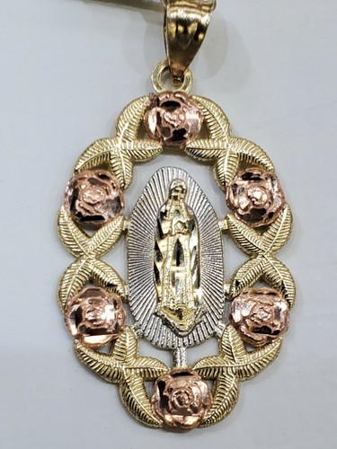 Pre-owned Rosegold 14k Yellow Rose Gold Virgin Mary Holy Mother Oval Pendant Charm 1.35" Lng