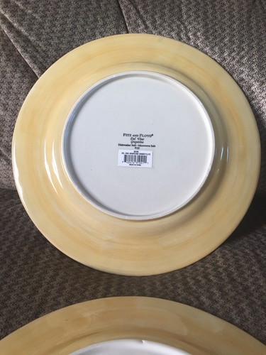 Fitz & Floyd Del Vino Trellis 2 Dinner 10.5” Plates Rope Yellow Tan Grape FF