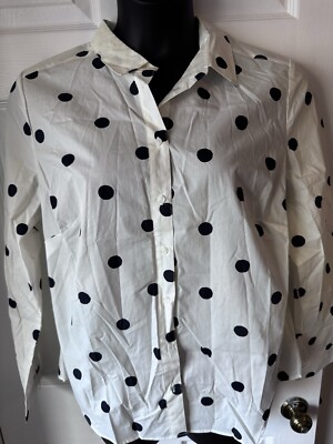 Boden Classic Button Down Shirt White Black Polka Dot 100% Cotton US Size 16/18R