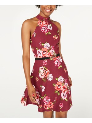 

CRAVE FAME Женское бордовое мини-платье с расклешенными бретельками и цветочным принтом для юниоров Размер, Burgundy