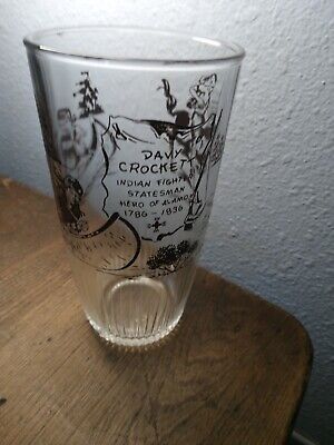 VINTAGE DAVY CROCKETT DRINK GLASS HERO OF ALAMO 1786-1836 HAZEL ATLAS GLASS 6''