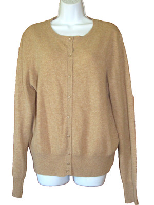 Lord & Taylor CASHMERE Womens Tan 100% Cashmere Button-Up Soft Cardigan Sweater